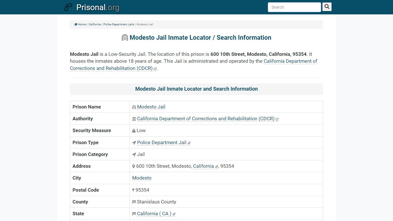 Modesto Jail-Inmate Locator/Search Info, Phone, Fax, Email ...